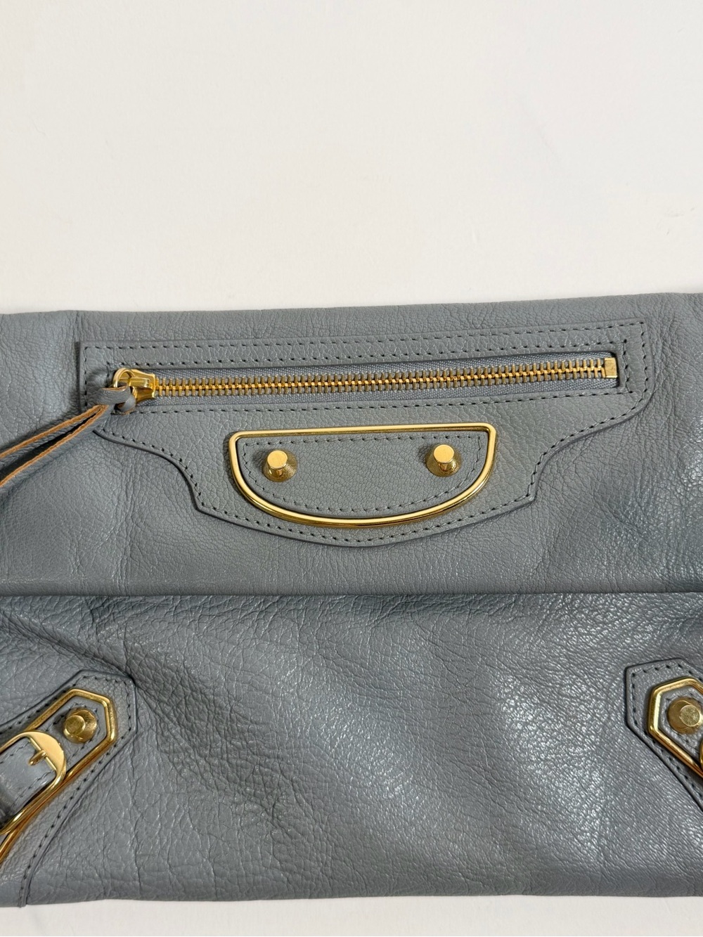 Balenciaga Leather Foldover Envelope Clutch Crossbody Grey and Gold Hardware - Picture 2 of 6